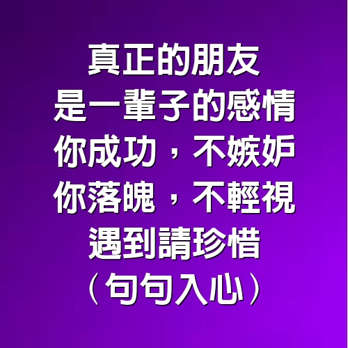 真正的朋友，是一輩子的感情。你成功，不嫉妒，你落魄，不輕視，遇到請珍惜（句句入心）