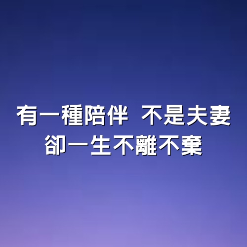 有一種陪伴，不是夫妻，卻一生不離不棄