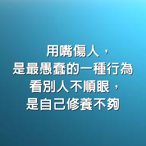 用嘴傷人，是最愚蠢的一種行為。看別人不順眼，是自己修養不夠