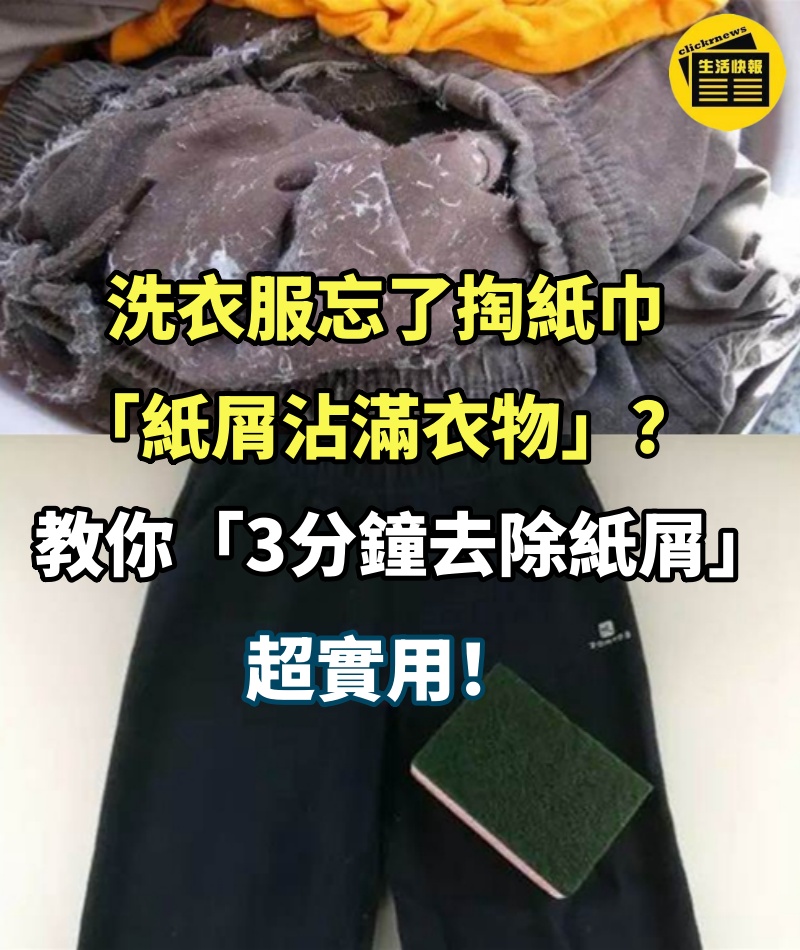 洗衣服忘了掏紙巾「紙屑沾滿衣物」？教你「3分鐘去除紙屑」超實用