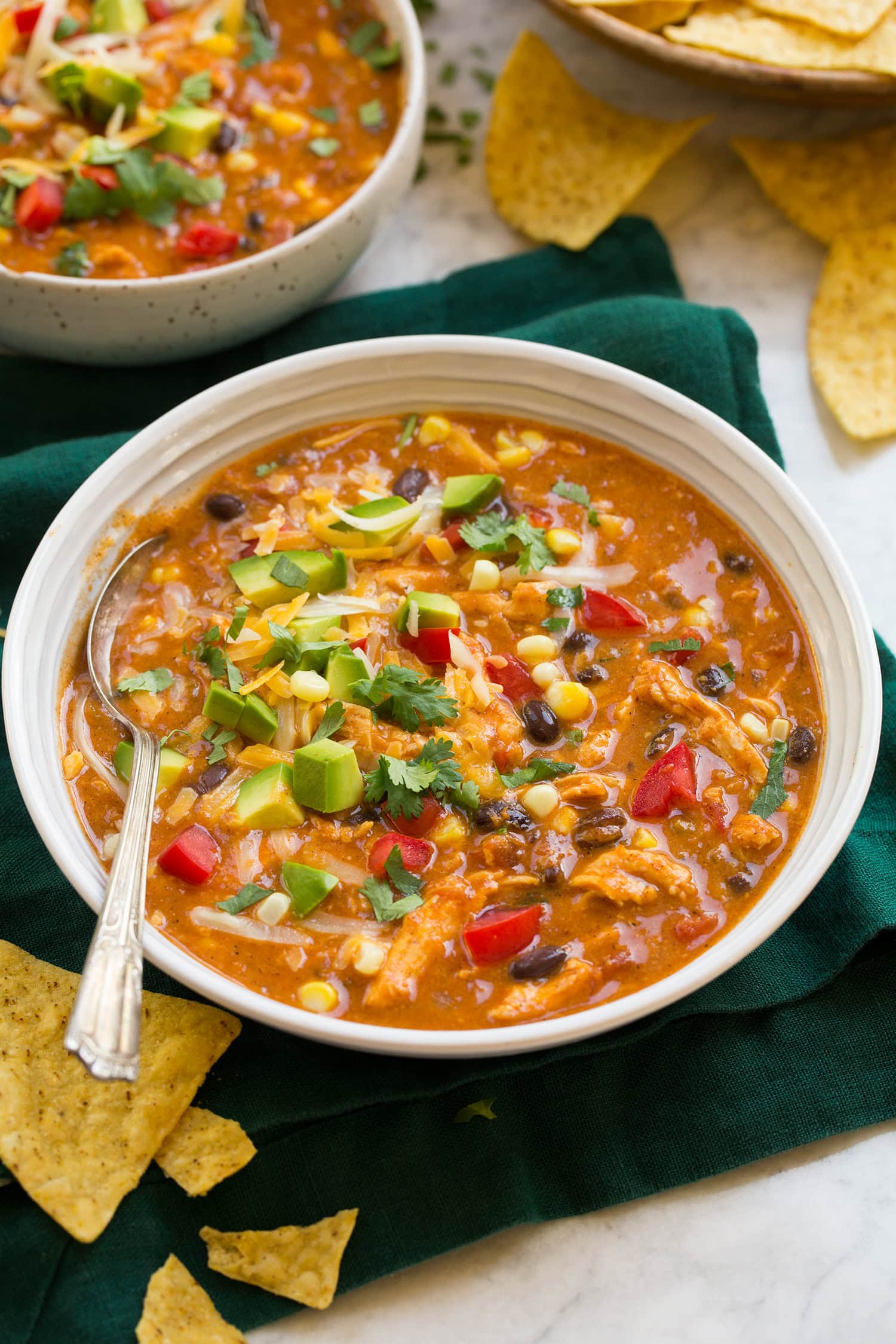 Cheesy Chicken Enchilada Soup with Black Beans and Corn