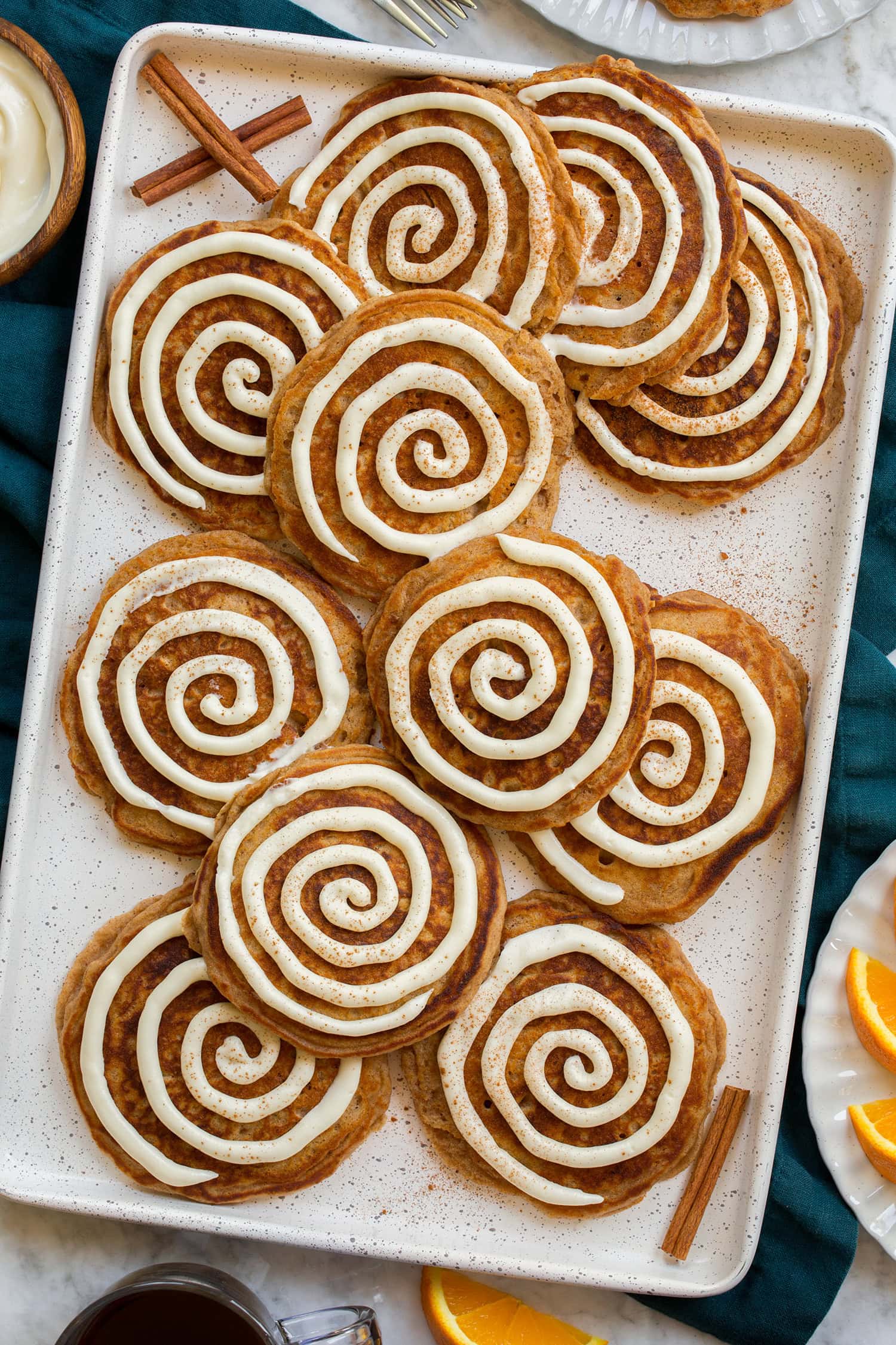 Cinnamon Roll Pancakes with Cream Cheese Icing